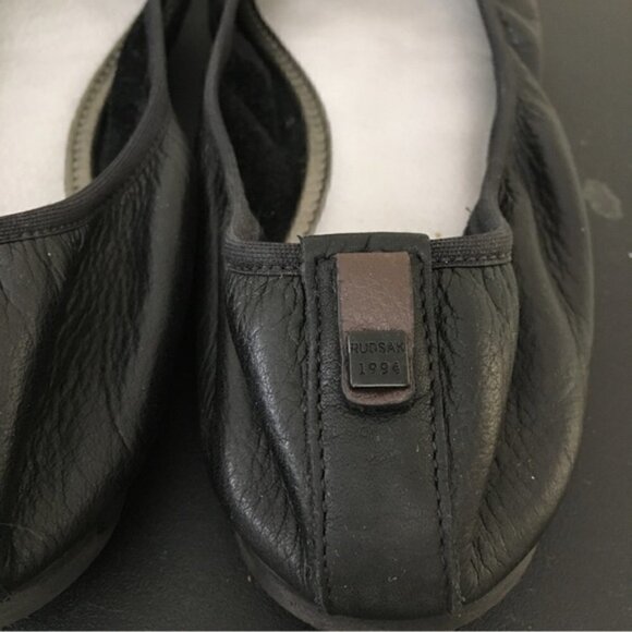 Rudsak Black Leather Metallic Cap Toe Ballerina Flats - Picture 6 of 9